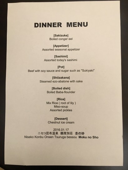 Dinner Menu at Moku no Sho